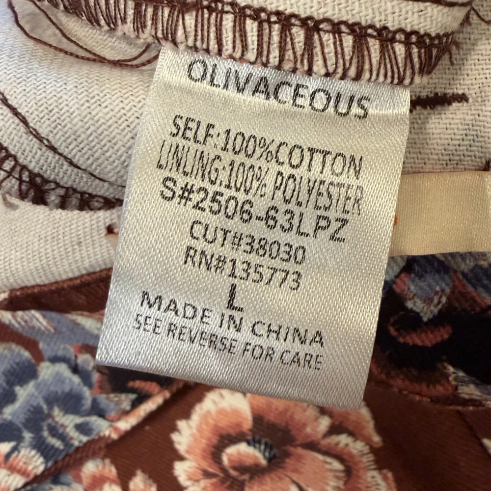 Olivaceous Barrel Pants Size Large Rust Burgundy Floral Pattern Button Closure - Picture 12 of 13
